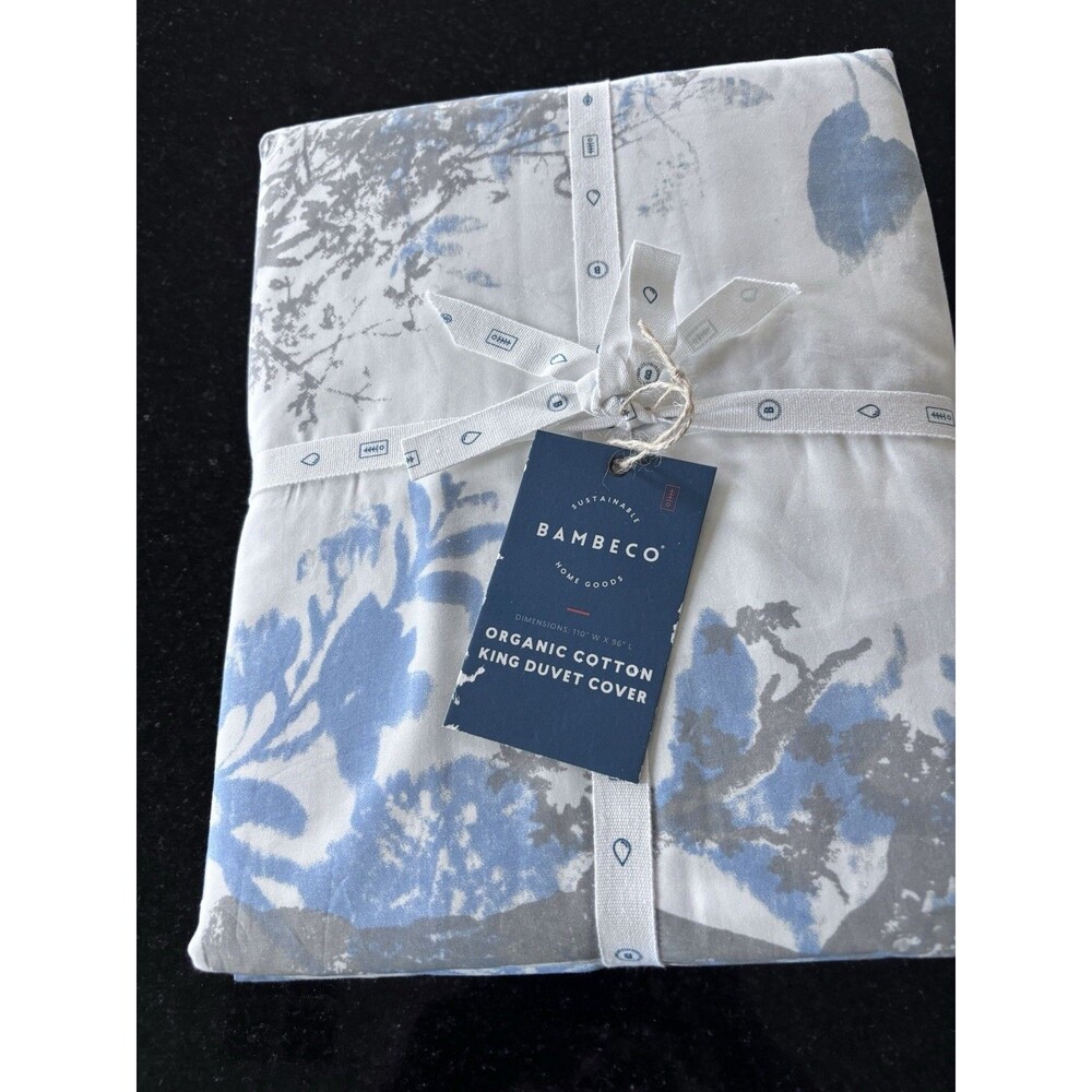 Bambeco Organic Cotton King Duvet Cover – Blue/Grey Botanical Print NWT